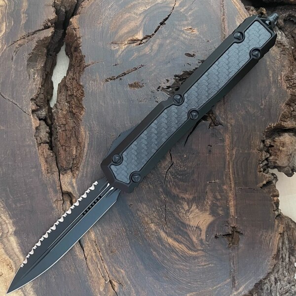 Microtech-206-3TCFIS-Makora-DE-Tactical-Full-Serrated-Carbon-Fiber-Inlays-Nickel-Boron-Inlays-Signature-Series