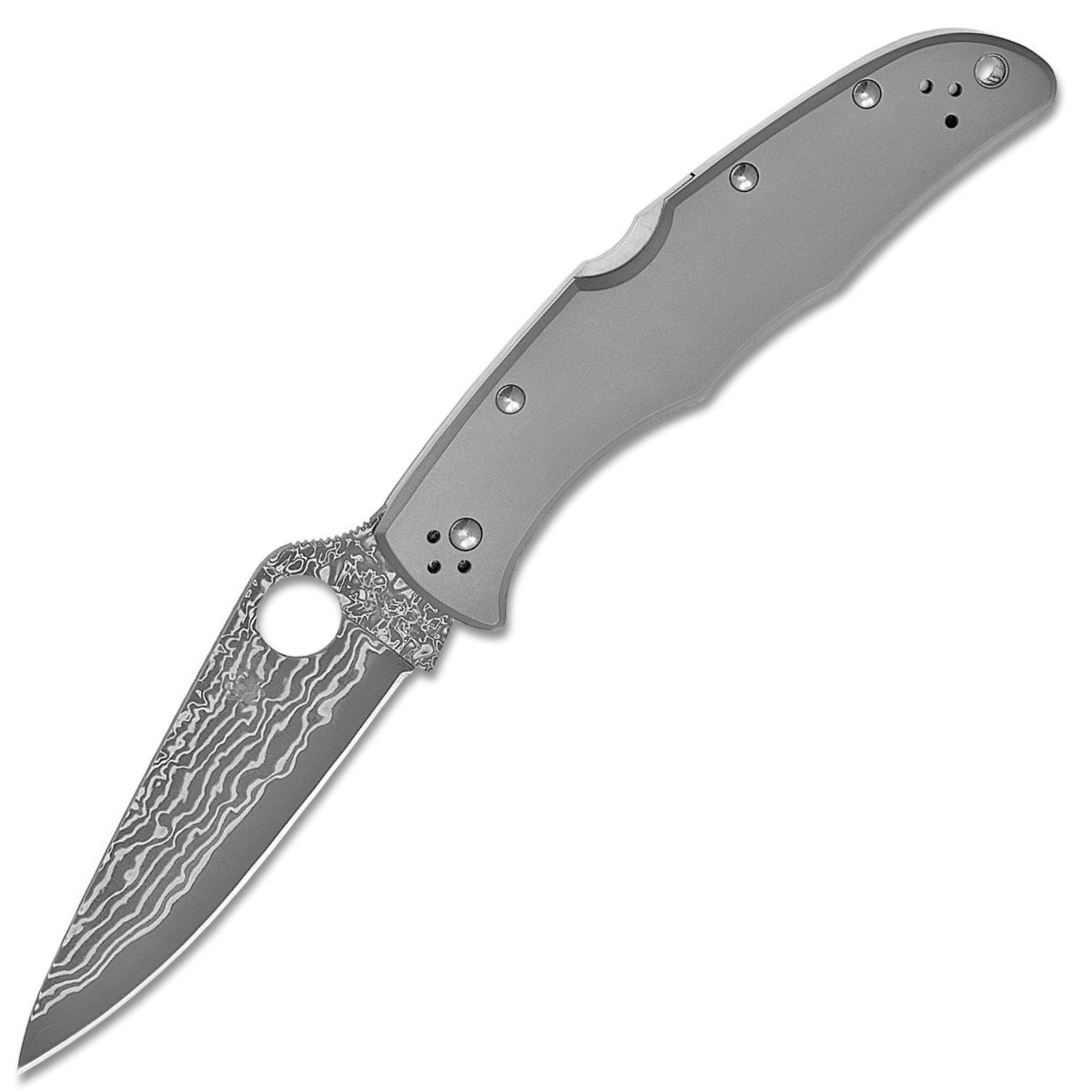 Spyderco-Endura-Flat -VG10-Damascus-Plain-Blade-Titanium-Handles-Lockback-C10TIPD