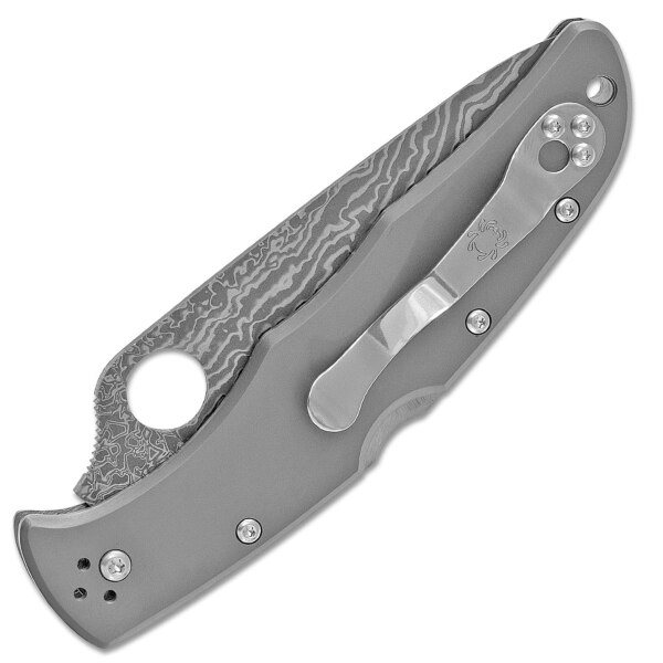 Spyderco-Endura-Flat -VG10-Damascus-Plain-Blade-Titanium-Handles-Lockback-C10TIPD